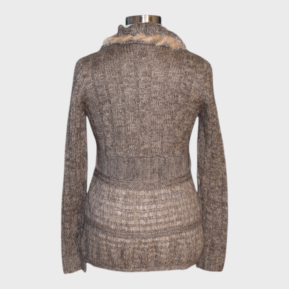 BKE Open Front Cardigan with Real Rabbit Fur Trim - Picture 3 of 5